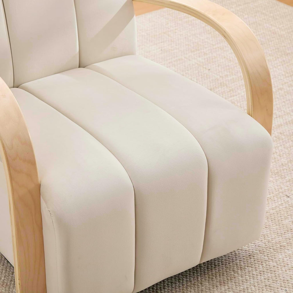 30.3" W Swivel Modern Boucle Upholstered Accent Chair with Solid Wood Armrests, Comfy Lounge Reading Chair, Side