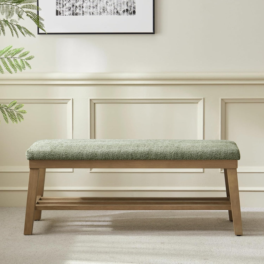 Entryway Bench, Storage Shoe Bench with Rubberwood Legs, Green | Shoe Rack Bench with Cushion, Soft Chenille Fabric