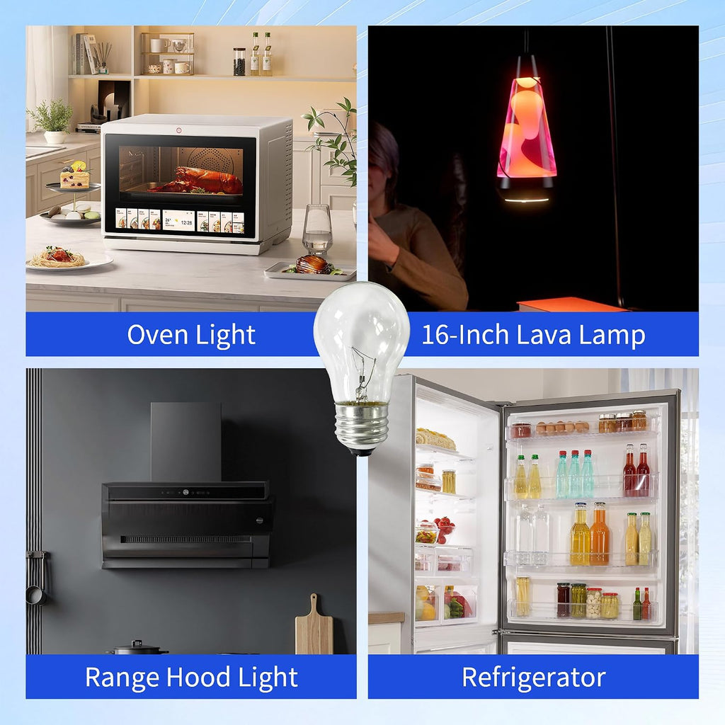 40W A15 Appliance Bulb for Lava Lamp, E26 Medium Base 120V, Compatible with Refrigerator, Microwave, Range Hood, Warm