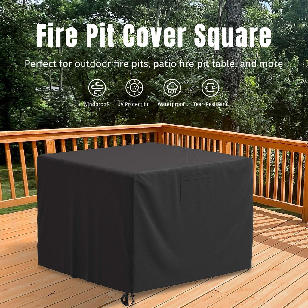 32 Inch Fire Pit Cover Square, Fits for 28-32 Inch Outdoor Fire Pit Table, Waterproof Layer & Double Stitching with