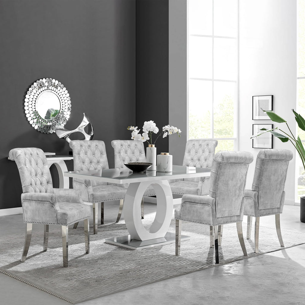 Velvet Dining Chairs with Arms, Upholstered Dining Room Chairs, Grey