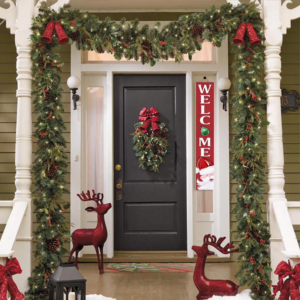 Christmas Welcome Porch Sign Decor Santa Wooden Hanging Sign Door Porch Standing Decorative Signs Plaques for Front