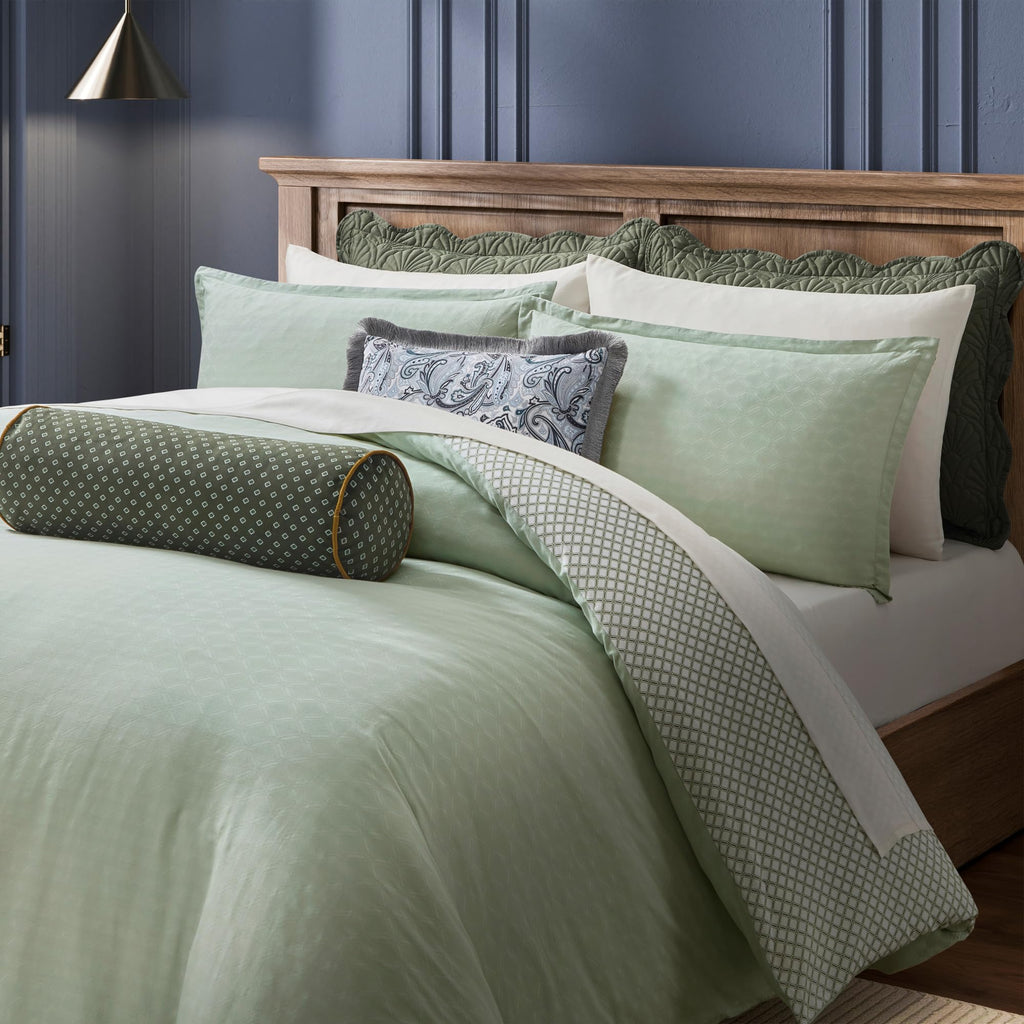 Comforter Set King - 3-Piece Cotton Jacquard - Pollsy, Sage Green