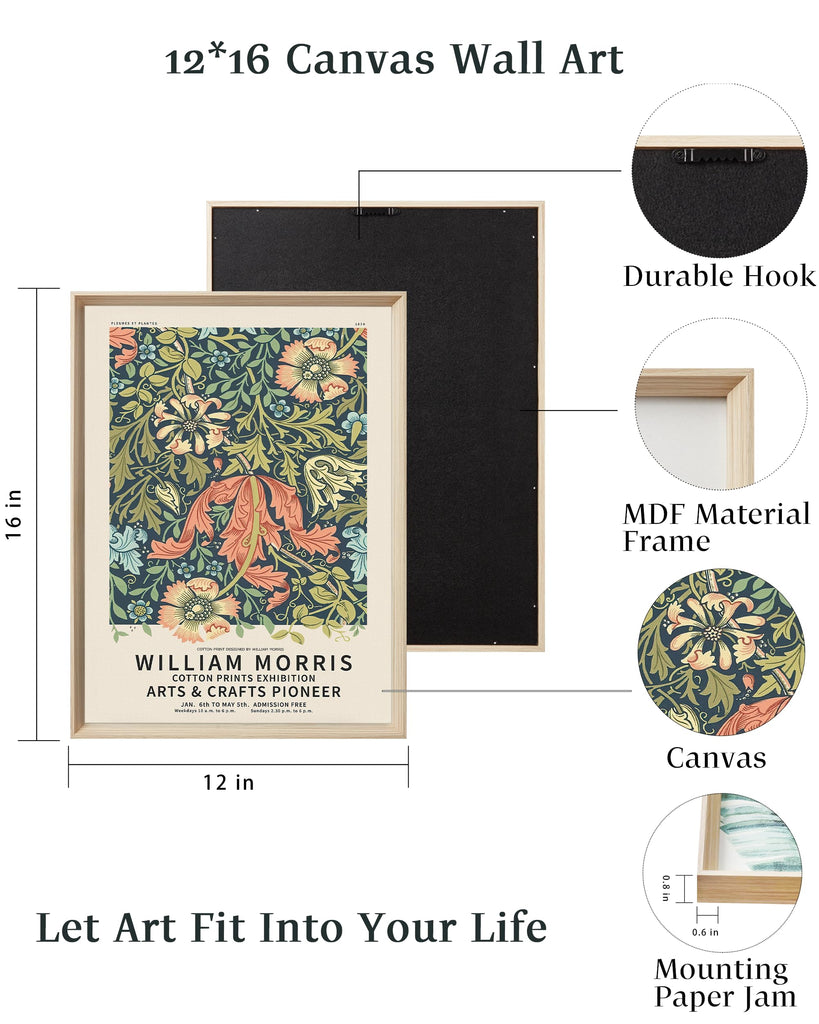 William Morris Wood Framed Wall Art, 12 x 16 Inch, Set of 3