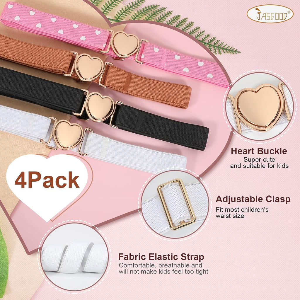 Elastic Belts for Toddler Kids Adjustable Boys Girls Teens Stretch Belts with Heart Buckle for Back to School