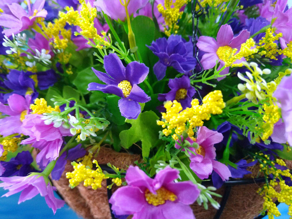Silk Flower Chain Hanging Basket Flowerpot Artificial Daisy Fake Flowers Purple (Medium Basket)