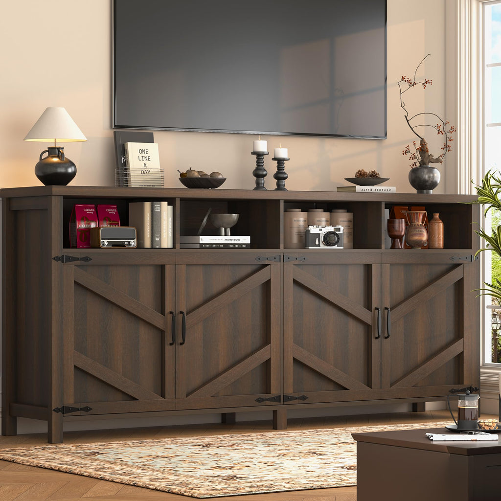 Buffet Sideboard with Storage Farmhouse, Large Kitchen Storage Cabinet Wood Coffee Bar Cabinet Buffet, 63in, Brown