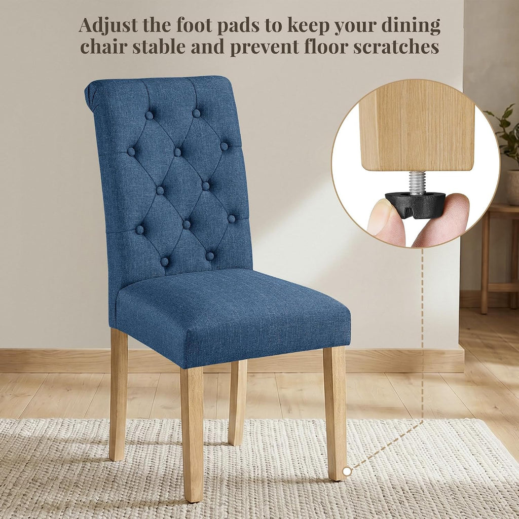 Dining Chairs Set of 2 Fabric Upholstered Dining Room Chairs with Button Tufted High Back and Solid Wood Legs for