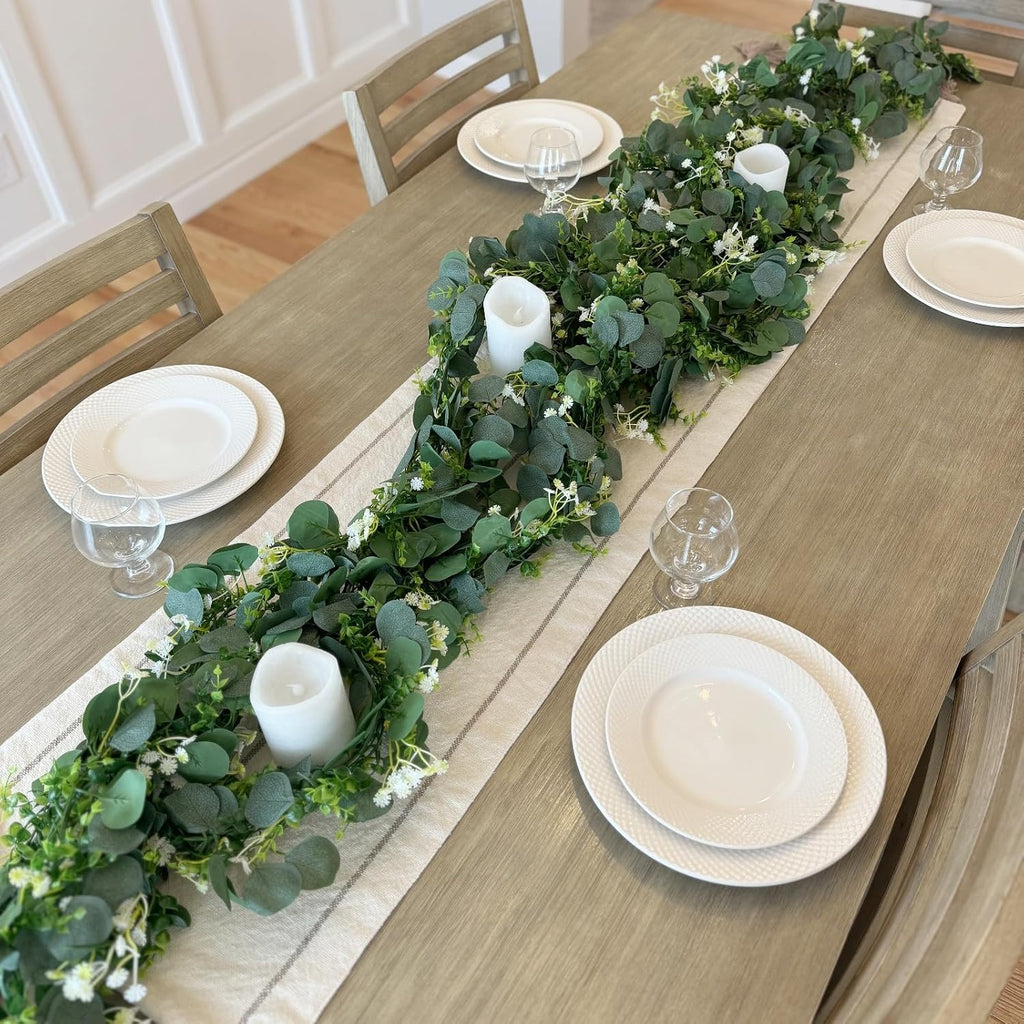 Eucalyptus Garland,Artificial Eucalyptus Leaves Table Greenery Garland Wreath Vines for Wedding Party Table - Set of 4