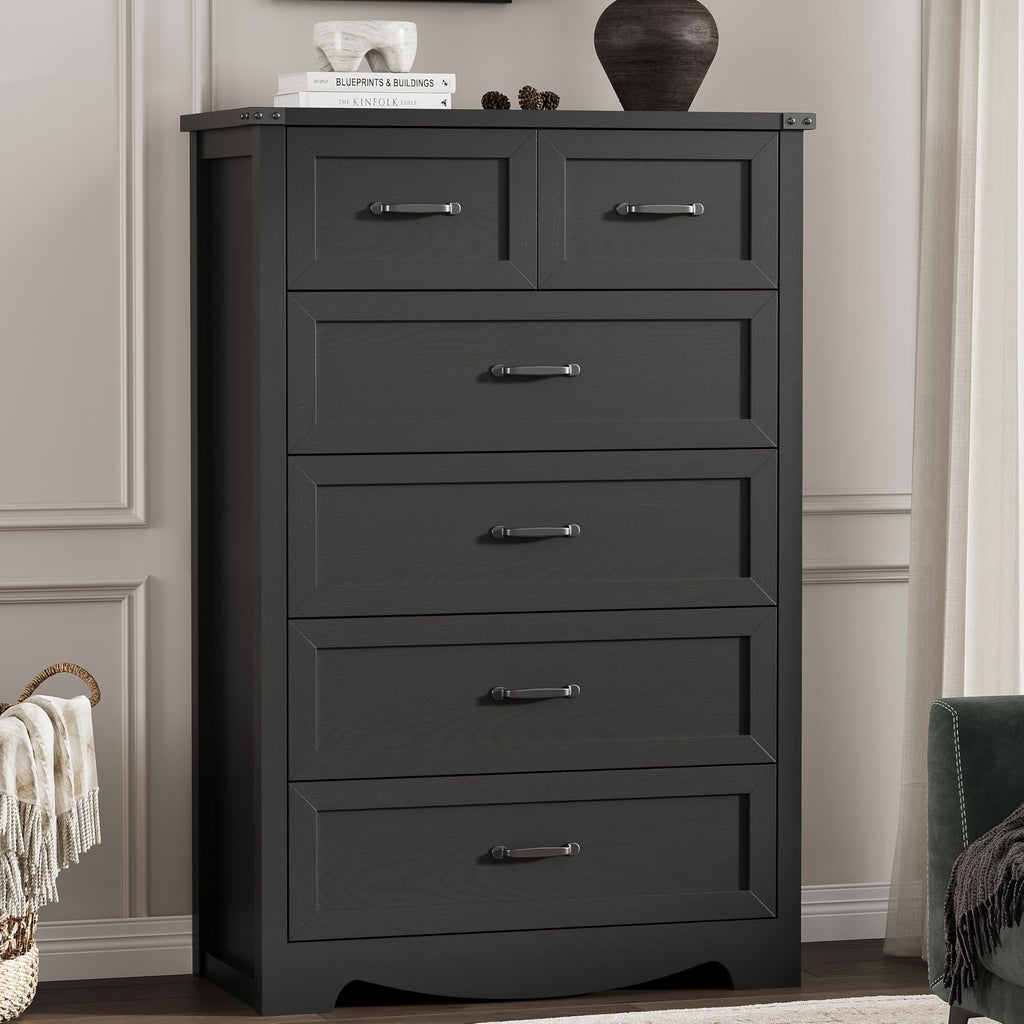 With 6 Drawers, 49" Tall Wood Chest of Drawers with Deep Drawers & Mental Handle, Modern TV Stand, Wooden Closet