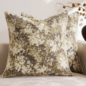 Pack of 2 Vintage Floral Euro Sham Covers 24x24 Boho Farmhouse Accents Chenille Square Decorative Throw Pillow Cases