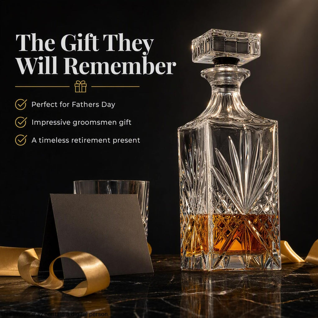 Crystal Whiskey Decanter, Lead-Free Barware Gift for Men, Scotch Bourbon Liquor, Irish Cut, 750ml