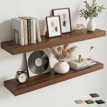 40 Inch Floating Shelves for Wall, 8"D Wood Storage Shelves, Walnut Finish
