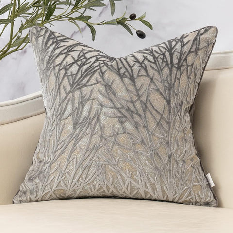 Dark Grey Twigs Throw Pillow Cover Branches Velvet Cushion Case Neutral Pillowcase,18x18 Inch