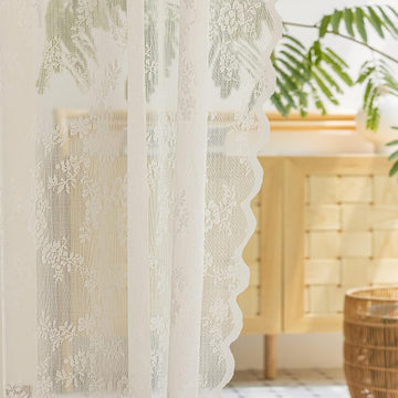 White Lace Sheer Curtains 96 Inches Long Luxury Light Filtering White Drapes Window Treatment for Living Room Bedroom