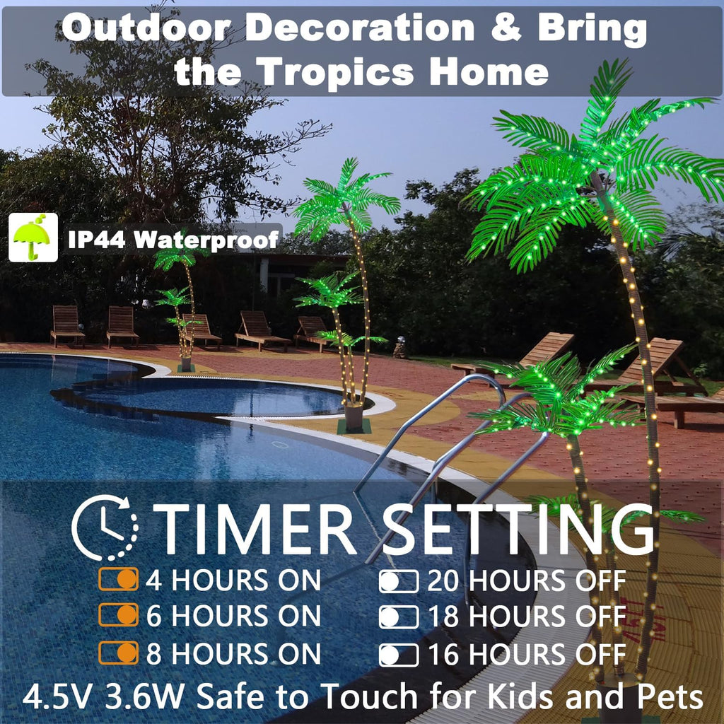 6FT Lighted Artificial Palm Tree with Three Trunks and Upgraded 260 LED Lights - Outdoor/Indoor Use