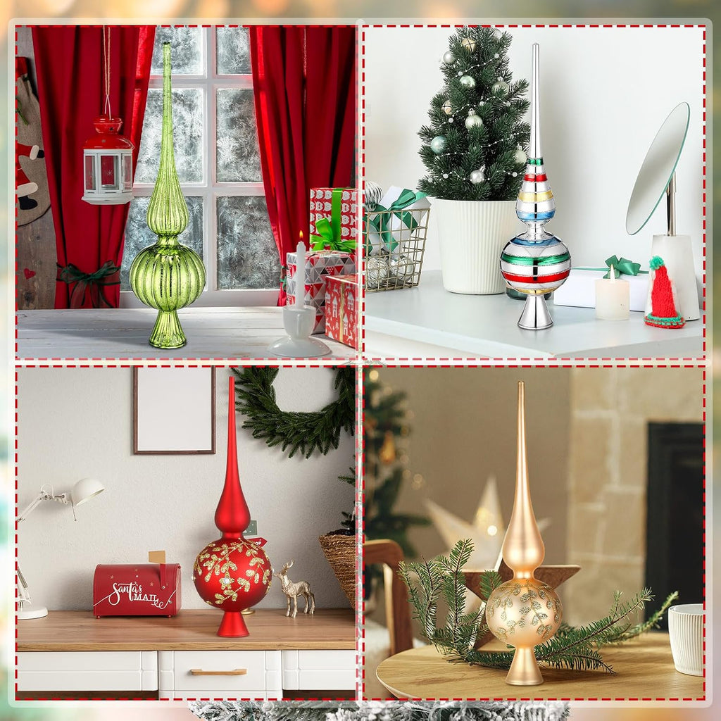 Mercury Glass Christmas Finials Tree Topper Lime Green Ornaments