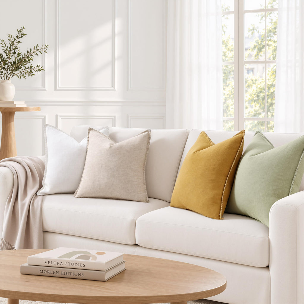 Linen Natural Beige Throw Pillow Covers 18X18 Set of 2