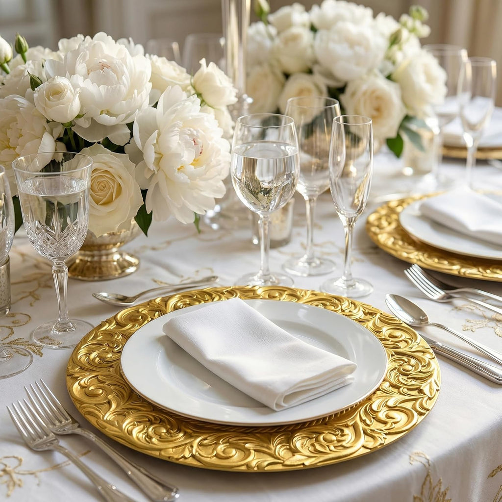 Inch Gold Charger Plates,Plastic Charger for Dinner Plates - Set of 12