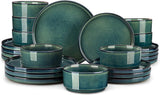 Starry Plates and Bowls Sets for 8, 24 Pieces Green Dinnerware SetsModern Stoneware Dishes Set