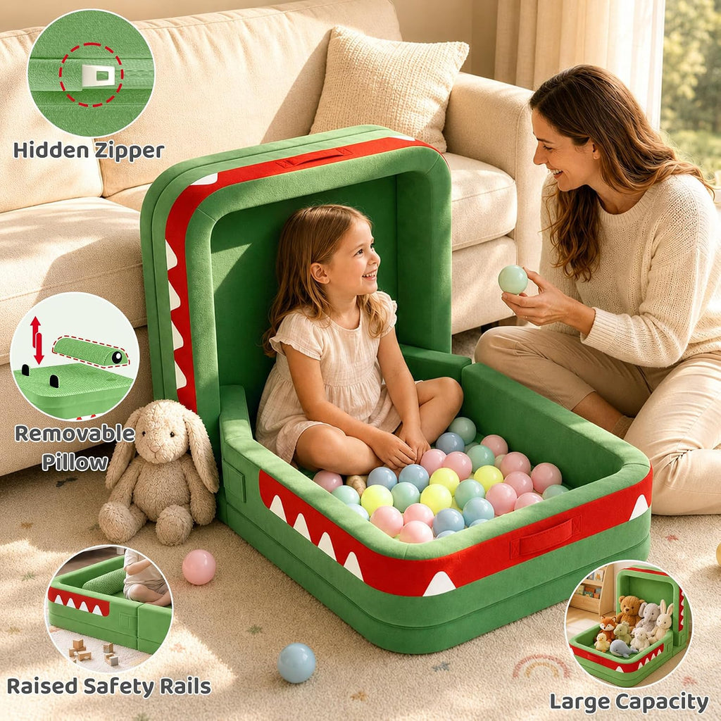 Toddler Travel Bed, Foldable Foam Floor Bed/Safety Rails, Dinosaur