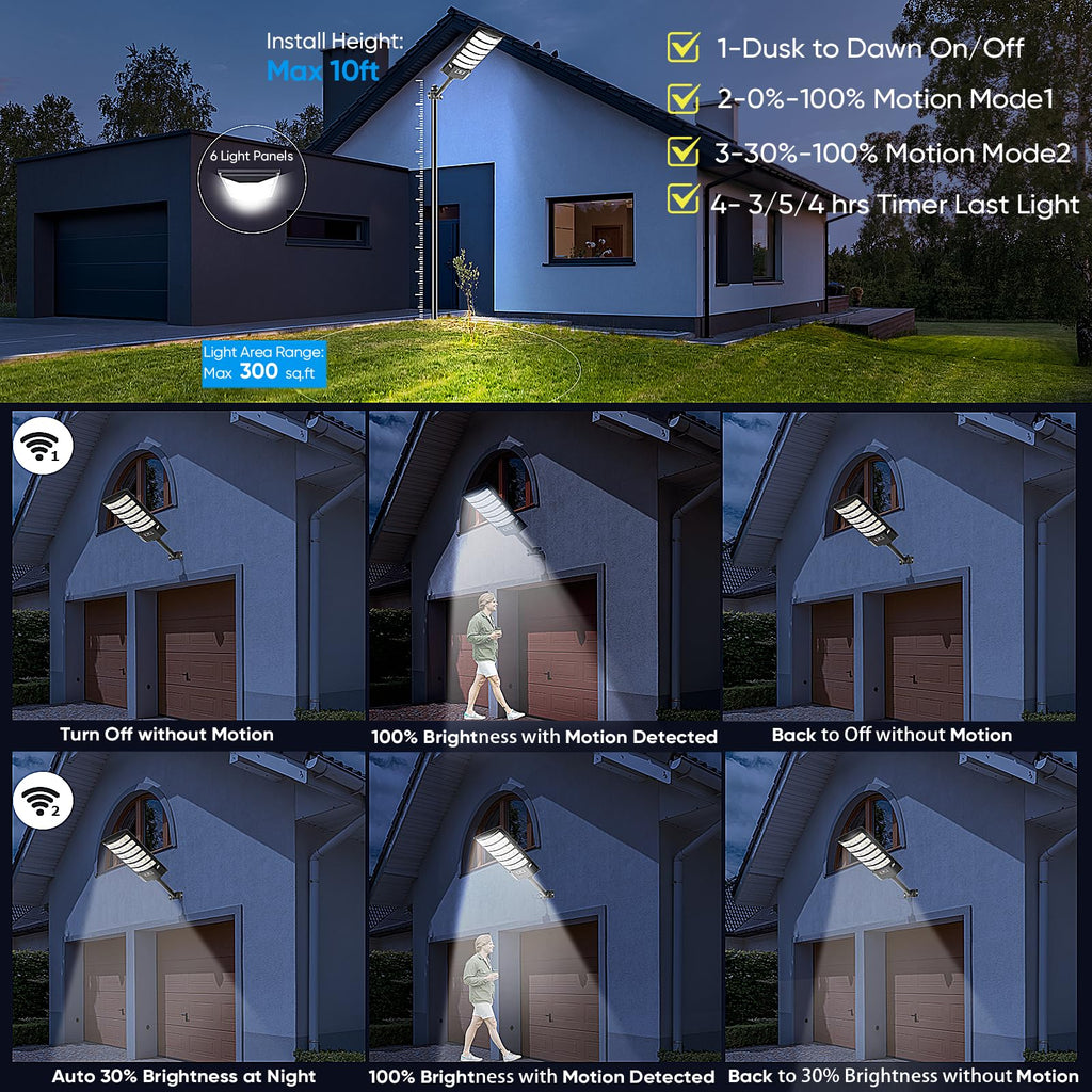 4 Pack Solar Street Light Outdoor 6500K Waterproof Motion Sensor LED Solar Powered Flood Light with Remote