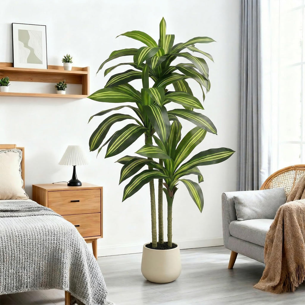 5FT Artificial Tree Dracaena Plant in Decorative Pot-Realistic Fake Plant for Indoor Outdoor Use, Home Office Living