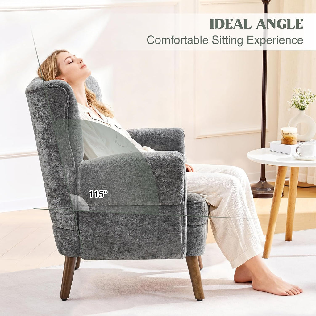 Wingback Accent Chairs , Mid-Century Modern Living Room Chairs, Wingback Reading Chair, Chenille Tufted Upholstered