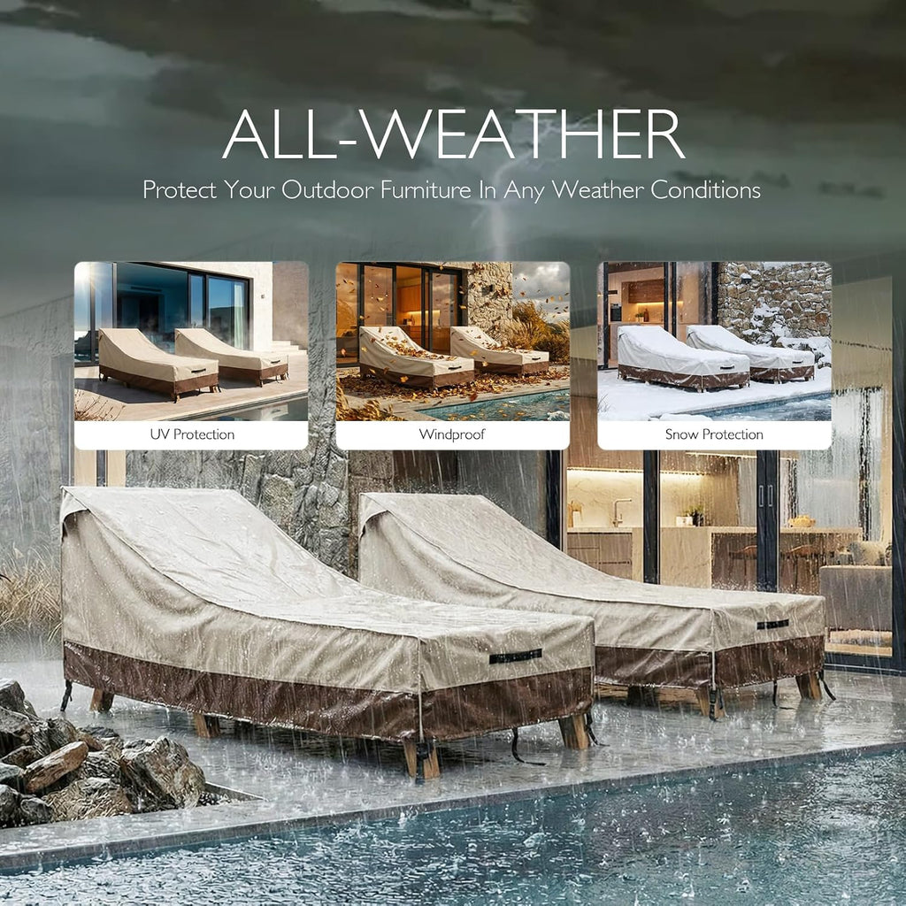 Waterproof Patio Chaise Lounge Cover 2 Pack, 420D Chair Covers (68x30x30)