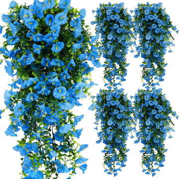 4-Pack Fake Hanging Plants, Faux Hanging Plant Artificial Greenery Bedroom Boho Wall Shelf Indoor Outdoor Decor (Blue