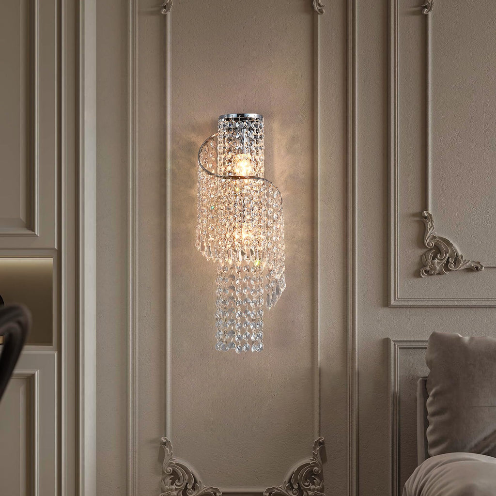 K9 Crystal Chrome Wall Sconces, Adjustable 3-Color LED Wall Light, FixtureVanity Wall Mount Lamps Bedroom Bathroom