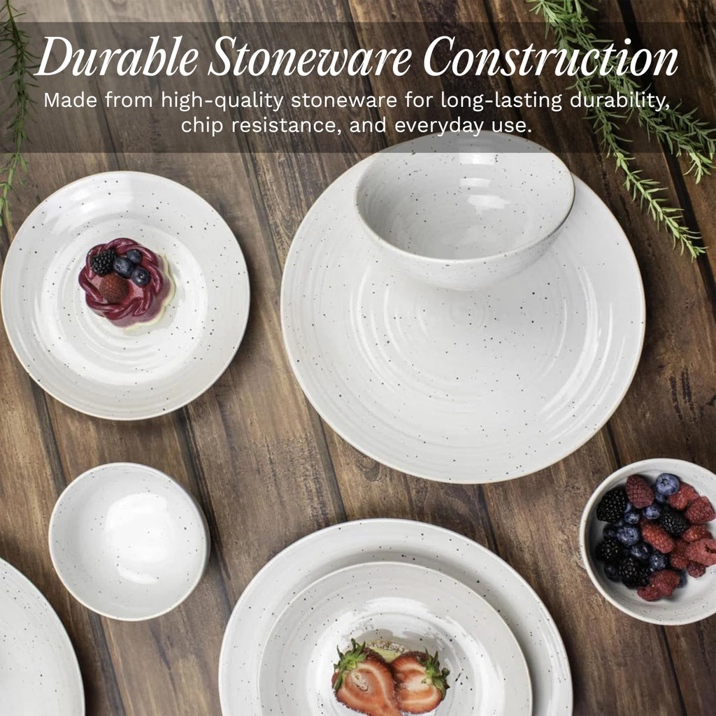 Siterra 16-Piece Rustic White Stoneware Dinnerware Set - Service for 4, White with Glossy Speckle Overlay
