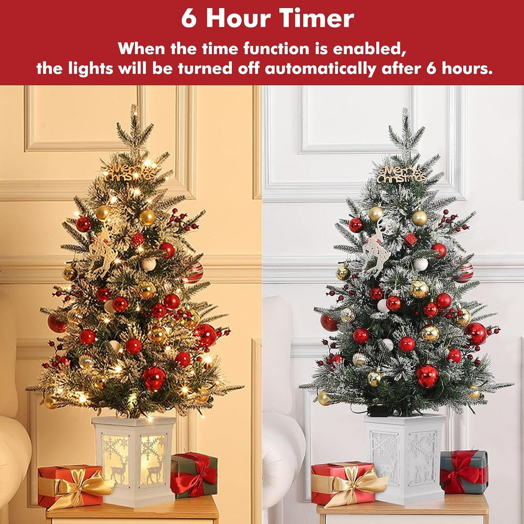 Pre-Lit Artificial Mini Christmas Tree, 3FT Small Flocked Christmas Tree
