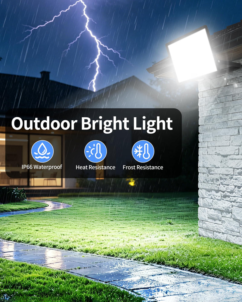200W LED Flood Light Outdoor Plug in, IP66 for Yard Garage, 5000K