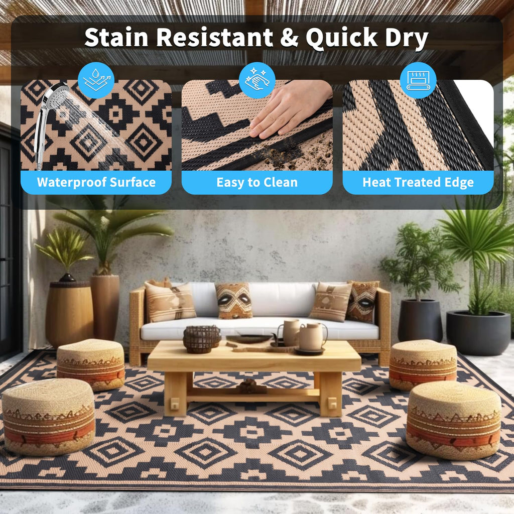 9x12 ft Outdoor Rug, Modern Waterproof Area Rug
