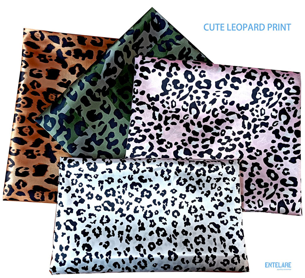 Satin Print Fabric Cheetah Pattern for Craft and Decoration (2Yds, White&Black)