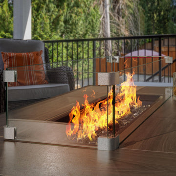Tempered Glass Wind Guard for Rectangular Fire Pit Table 28.7''*10.2''*5.5'' Inch Durable Transparent Flame Shield