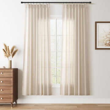 Pinch Pleated Linen Curtains Cream Beige 72 Inch Length 2 Panels for Small Windows Light Filtering Short Boho Rustic