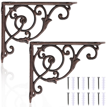2 Pack Cast Iron Decorative Shelf Brackets 9.5 x 7.9 Inch Large Antique Style Wall Mount Shelf Victorian Bookshelf