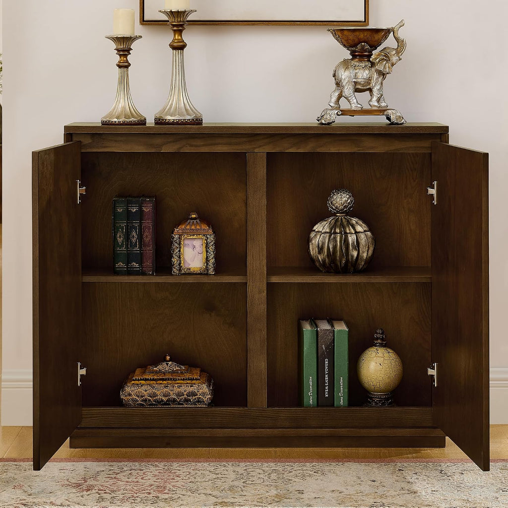 39" Mid Century Modern Sideboard Cabinet, Buffet Cabinet w/Storage | Narrow Buffet Cabinet with 2 Outlet Holes