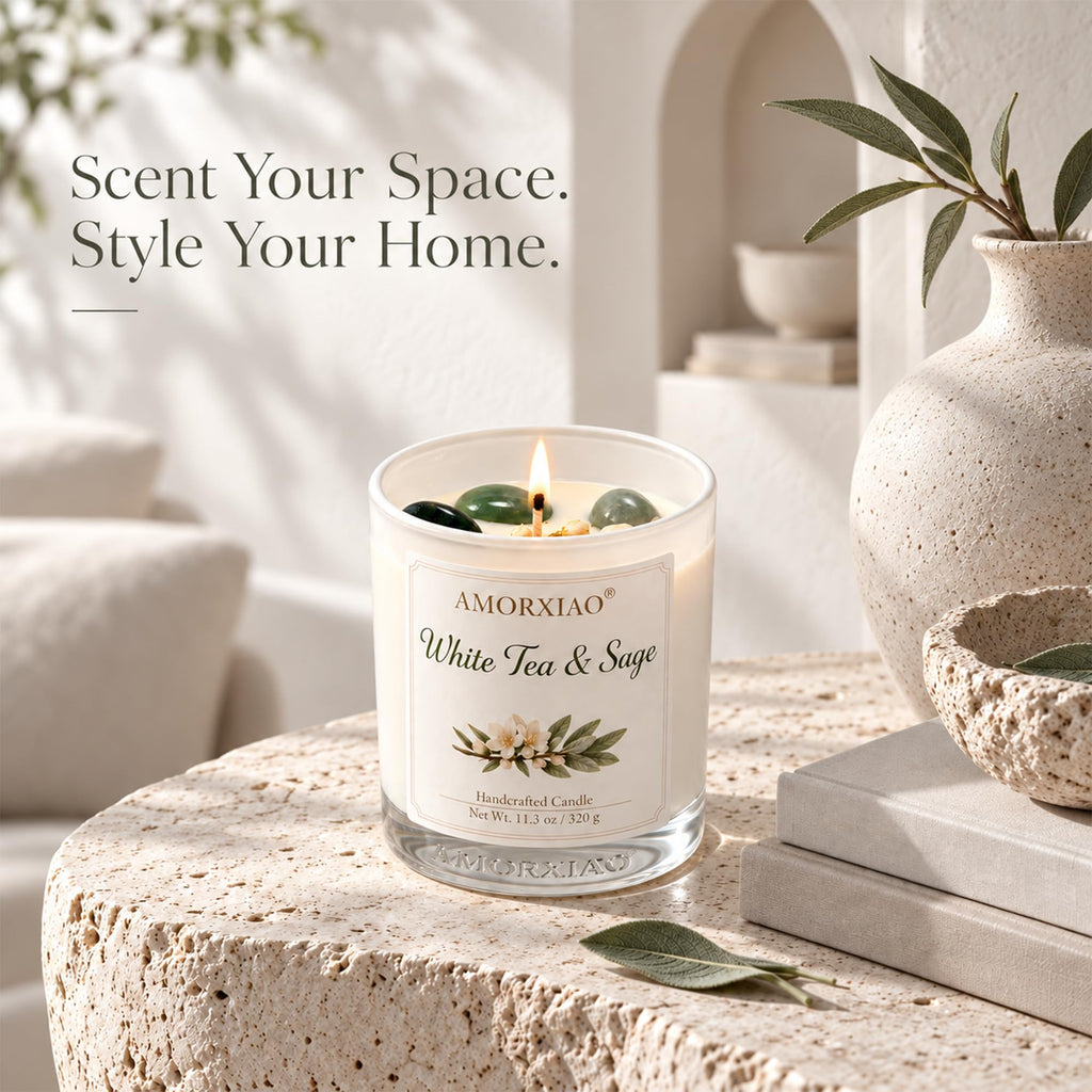White Tea & Sage Scented Candles for Women, 11.3 oz Natural Soy Candle Jars