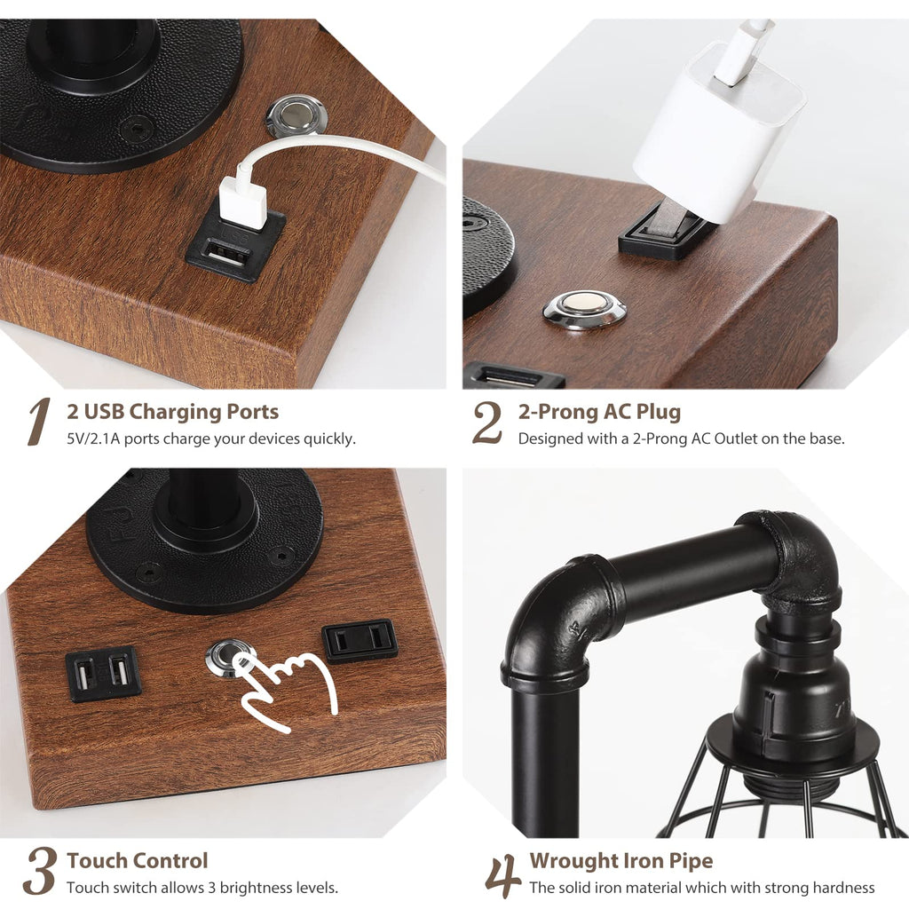 Industrial Touch Control Table Lamp with Metal Cage Shade, Desk Lamps