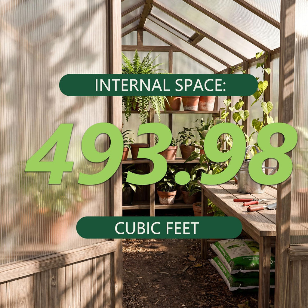 6x12 FT Greenhouse for Outdoors Cedar Wood Green House with 6MM Polycarbonate Panel & Adjustable Vents Walk in