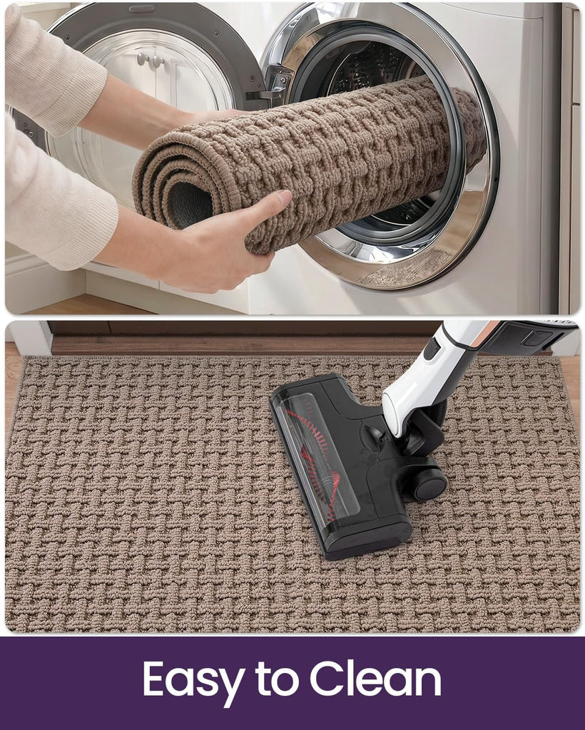 Washable Door Mat Indoor Entrance 24x36, Entryway Doormats, Beige | Low Profile, Dirt-Trapping & Absorbent, Non Slip