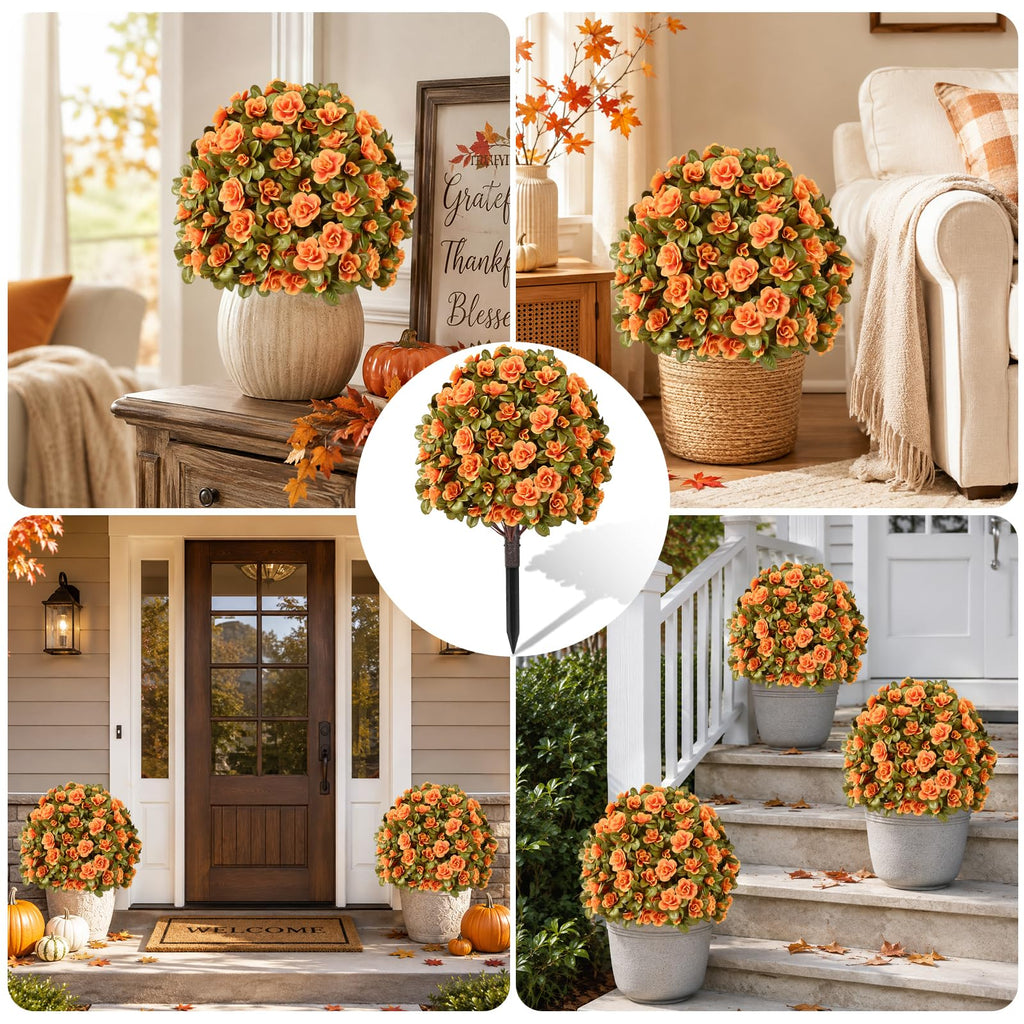 Artificial Mums for Outdoors, Fake Bushes Topiary Ball Fall Decor