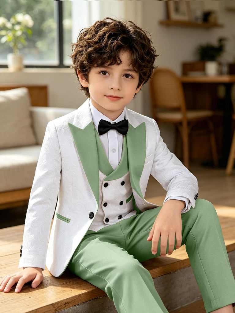 Suits for Boys Floral Jacquard Boys Tuxedo Suit 3 Piece Formal Dress