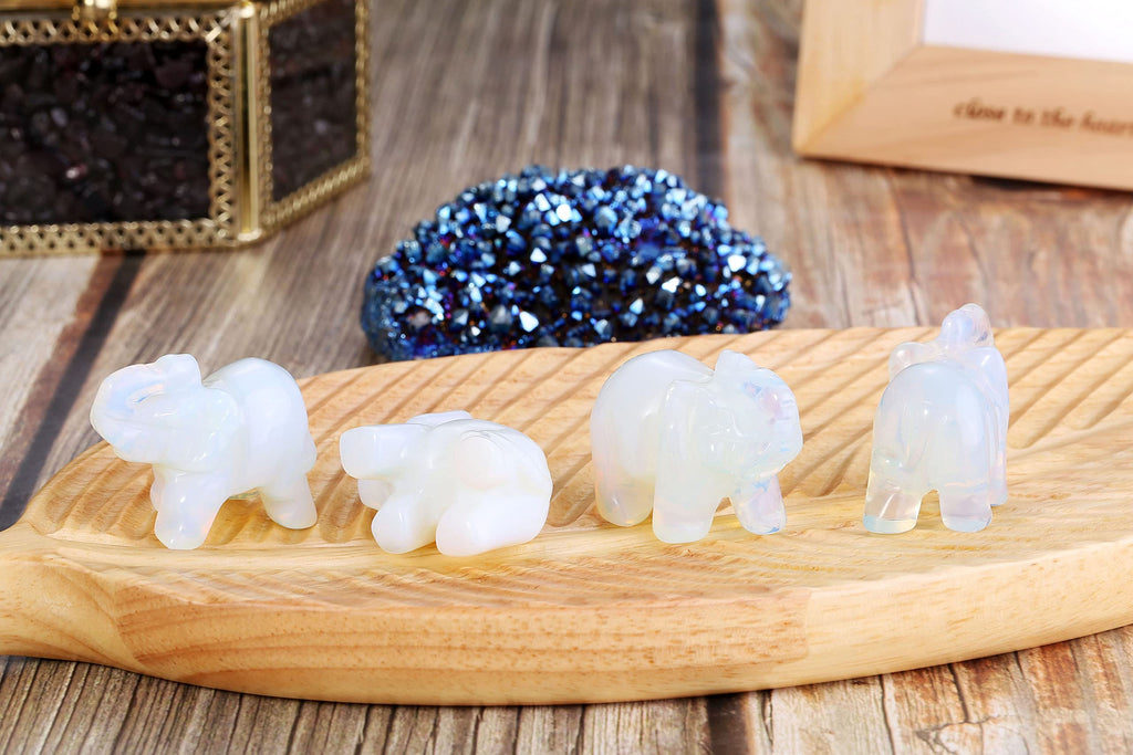 2pcs Opalite Crystal Elephant Decor Carved Gemstones Figurine 1.5''