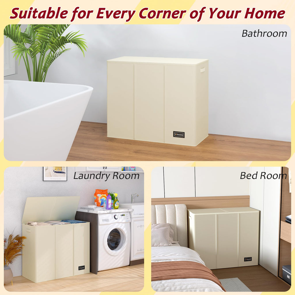 175L Laundry Hamper 3 Section,Large Laundry Hamper with Lid,Dirty Clothes Hamper with 3 Inner Bags,Collapsible