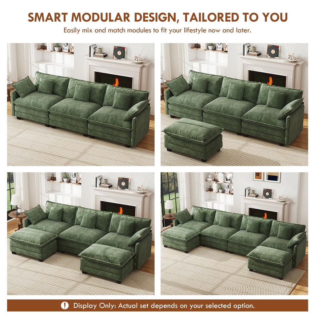 111.4" Modular Sectional Sofa, U Shape Cloud Couch with 2 Movable Ottoman, Comfy Chenille Deep Seat Sofa with Soft