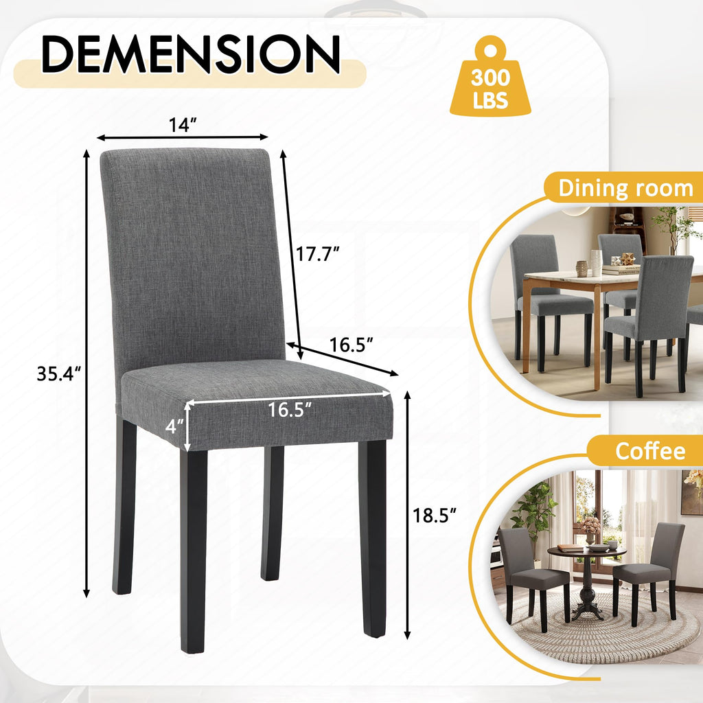 Set of 4, Modern Stylish Fabric Upholstered Parson Chair, Dining Room Chairs with Solid Wood Legs Living Room, Grey